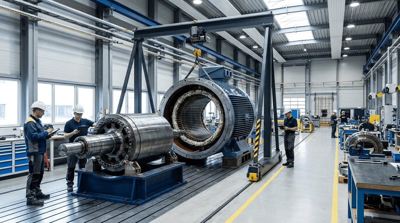 Precision industrial positioning scene for heavy motors